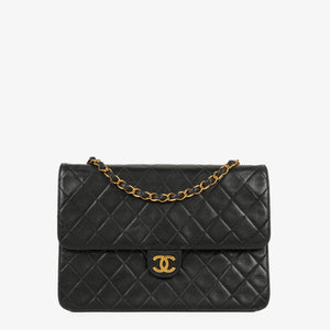 Chanel Medium Classic Single Flap Bag Black Quilted Lambskin With 24K Gold-Plated Hardware
