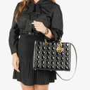 Christian Dior Large Lady Dior Black Cannage Quilted Patent Leather Bag