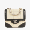 Chanel Vintage Chocolate Bar Square Single Flap Beige Quilted Leather/Patent Leather Chain Shoulder Bag