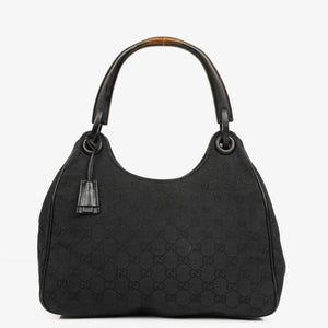 Gucci Brown GG Monogram Canvas Wooden Handle Hobo Bag