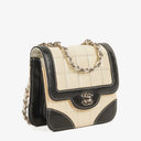 Chanel Vintage Chocolate Bar Square Single Flap Beige Quilted Leather/Patent Leather Chain Shoulder Bag