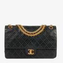 Chanel Vintage Medium Timeless Classic Double Flap Bag Black Quilted Lambskin 24K Gold-Plated Hardware And Mademoiselle Chain