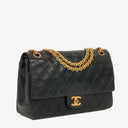 Chanel Vintage Medium Timeless Classic Double Flap Bag Black Quilted Lambskin 24K Gold-Plated Hardware And Mademoiselle Chain