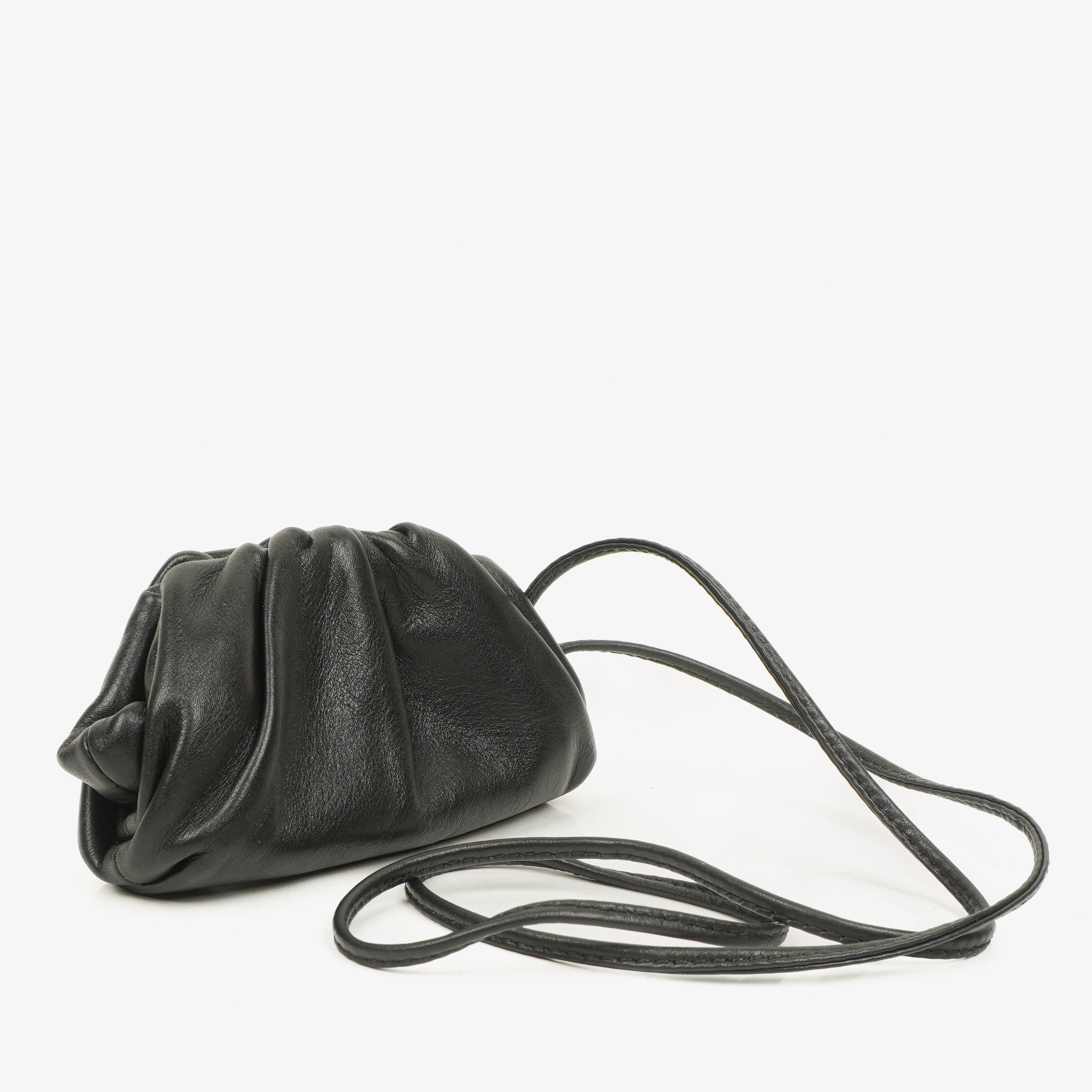 Bottega Veneta Nano Pouch With Strap In Black Calfskin