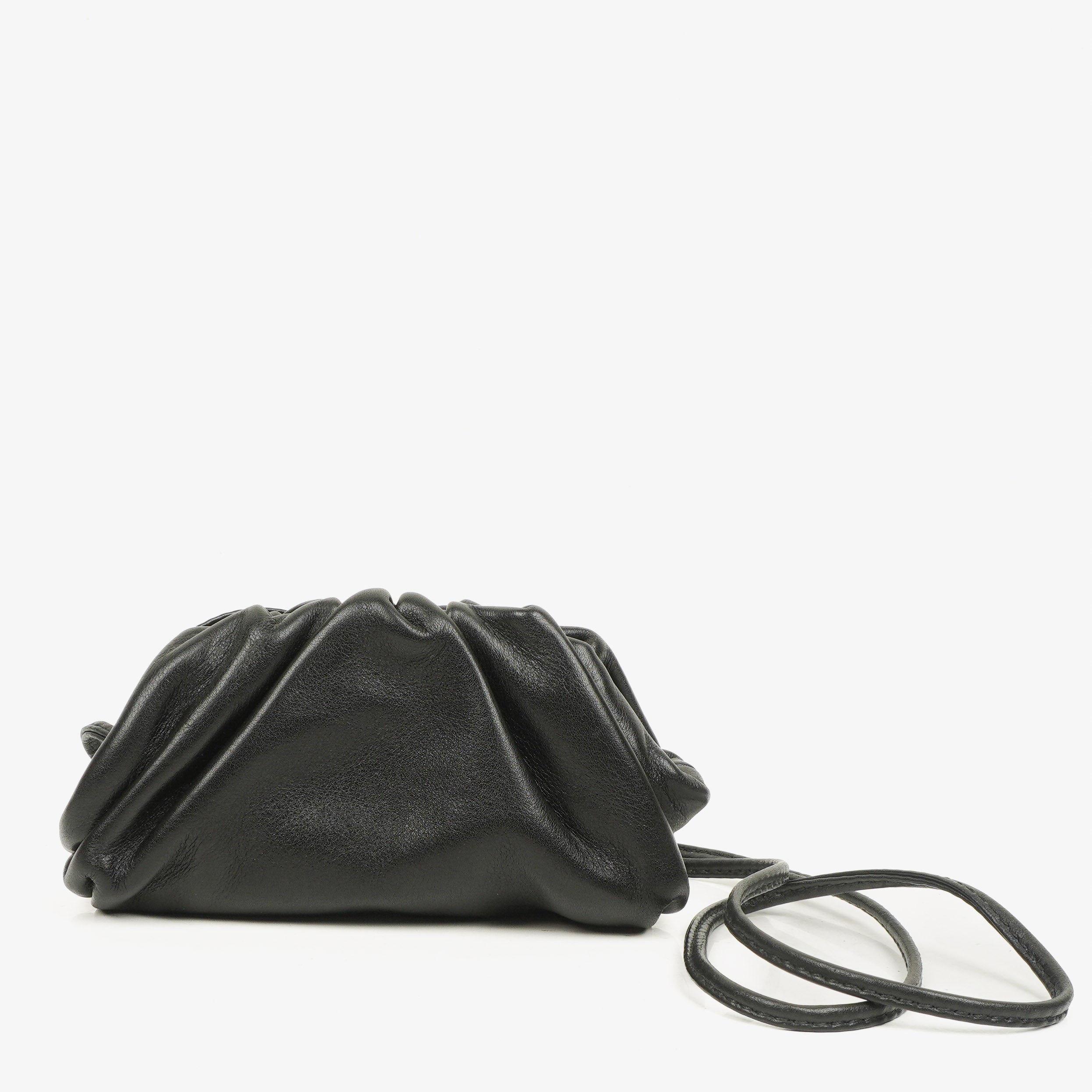 Bottega Veneta Nano Pouch With Strap In Black Calfskin