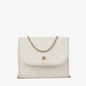Chanel Quilted White Leather Single Flap Bag