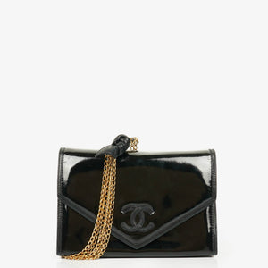 Chanel CC Black Envelope Patent Leather Multi Chain Shoulder Bag