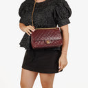 Chanel Vintage Medium Timeless Classic Double Flap Bag Burgundy Quilted Lambskin 24K Gold-Plated Hardware And Mademoiselle Chain