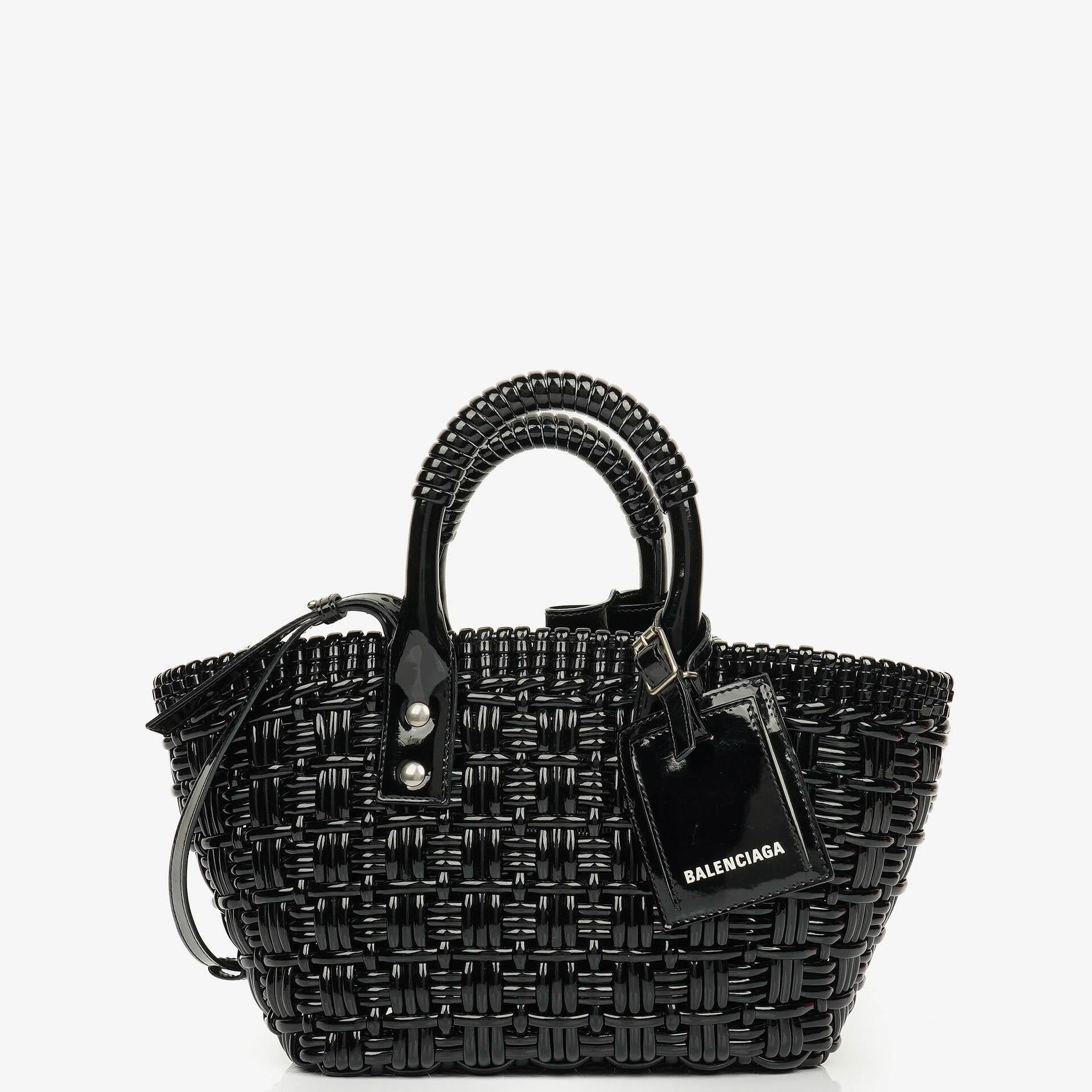 Balenciaga Black Braided Varnished XS Bistro Basket Bag