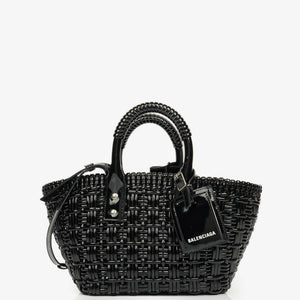 Sac panier XS Bistro tressé verni noir Balenciaga