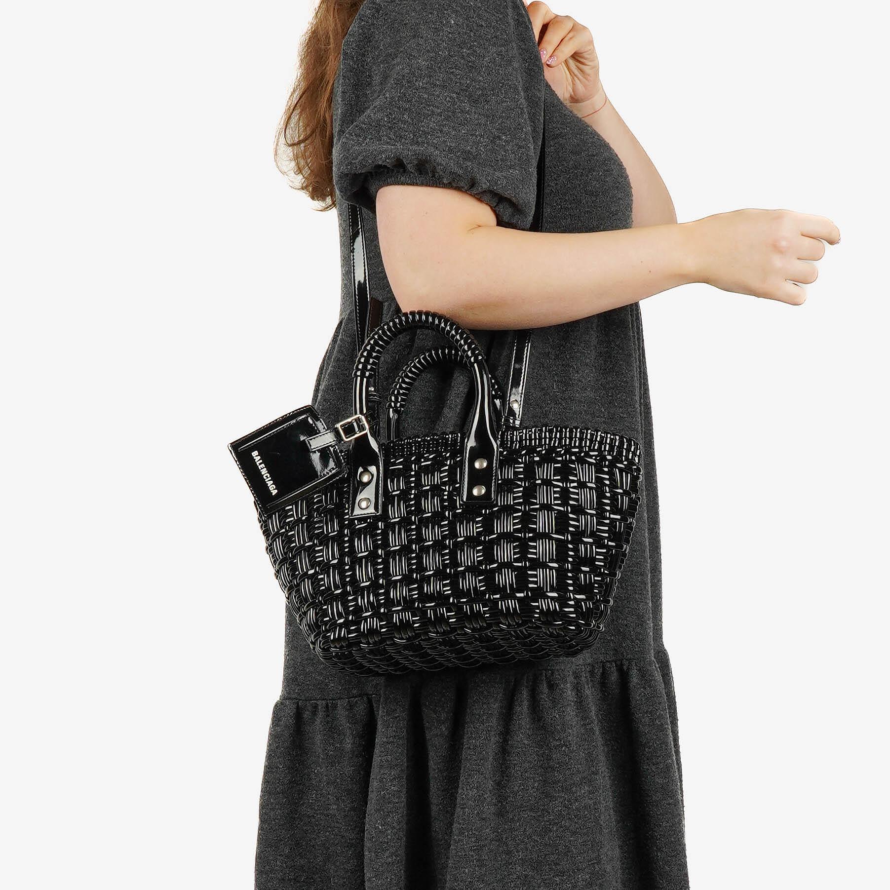 Balenciaga Black Braided Varnished XS Bistro Basket Bag