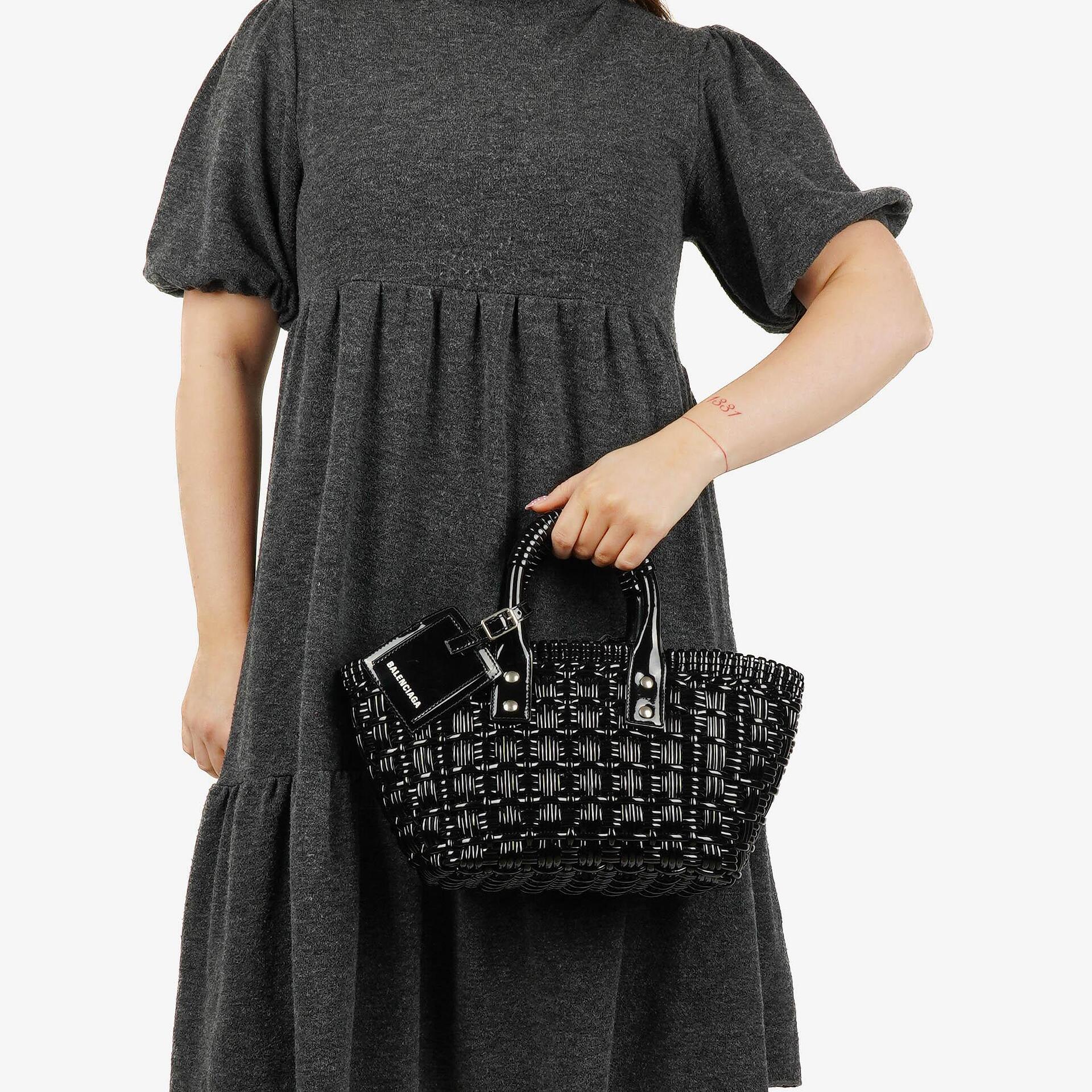 Balenciaga Black Braided Varnished XS Bistro Basket Bag