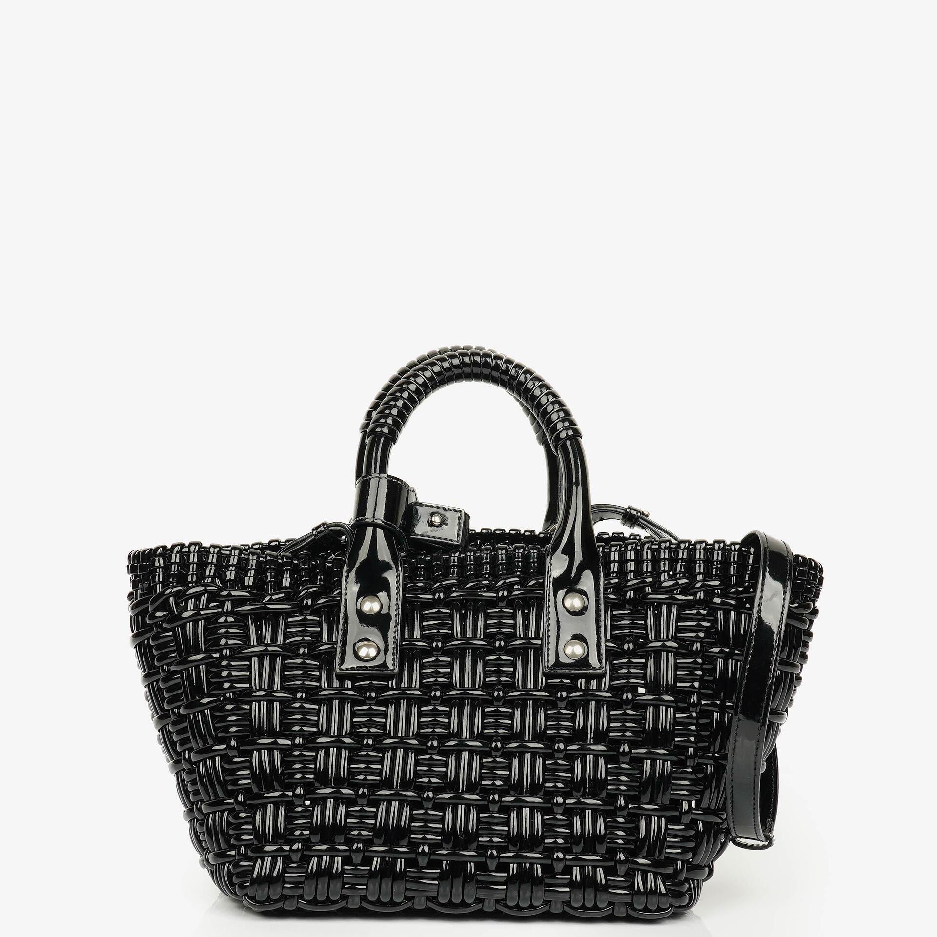 Balenciaga Black Braided Varnished XS Bistro Basket Bag