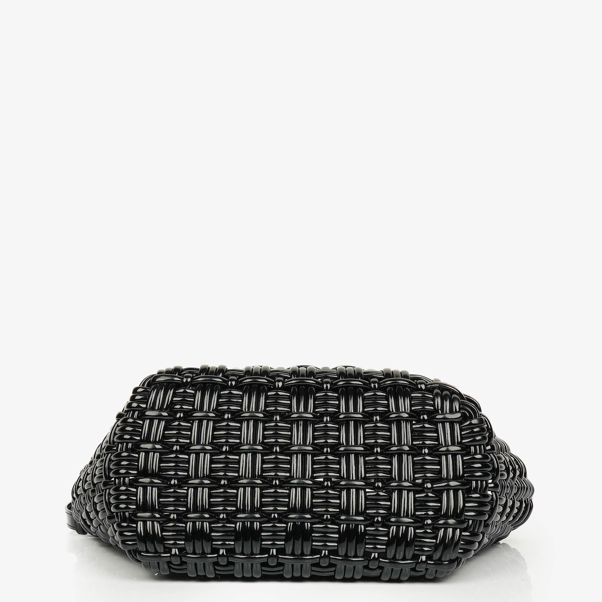 Balenciaga Black Braided Varnished XS Bistro Basket Bag