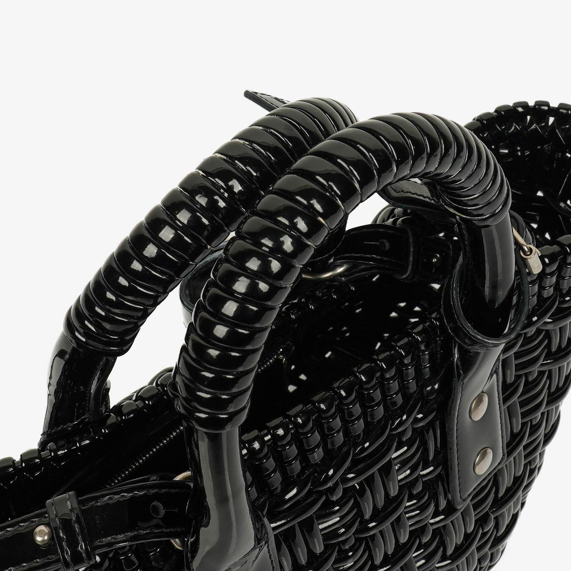 Balenciaga Black Braided Varnished XS Bistro Basket Bag