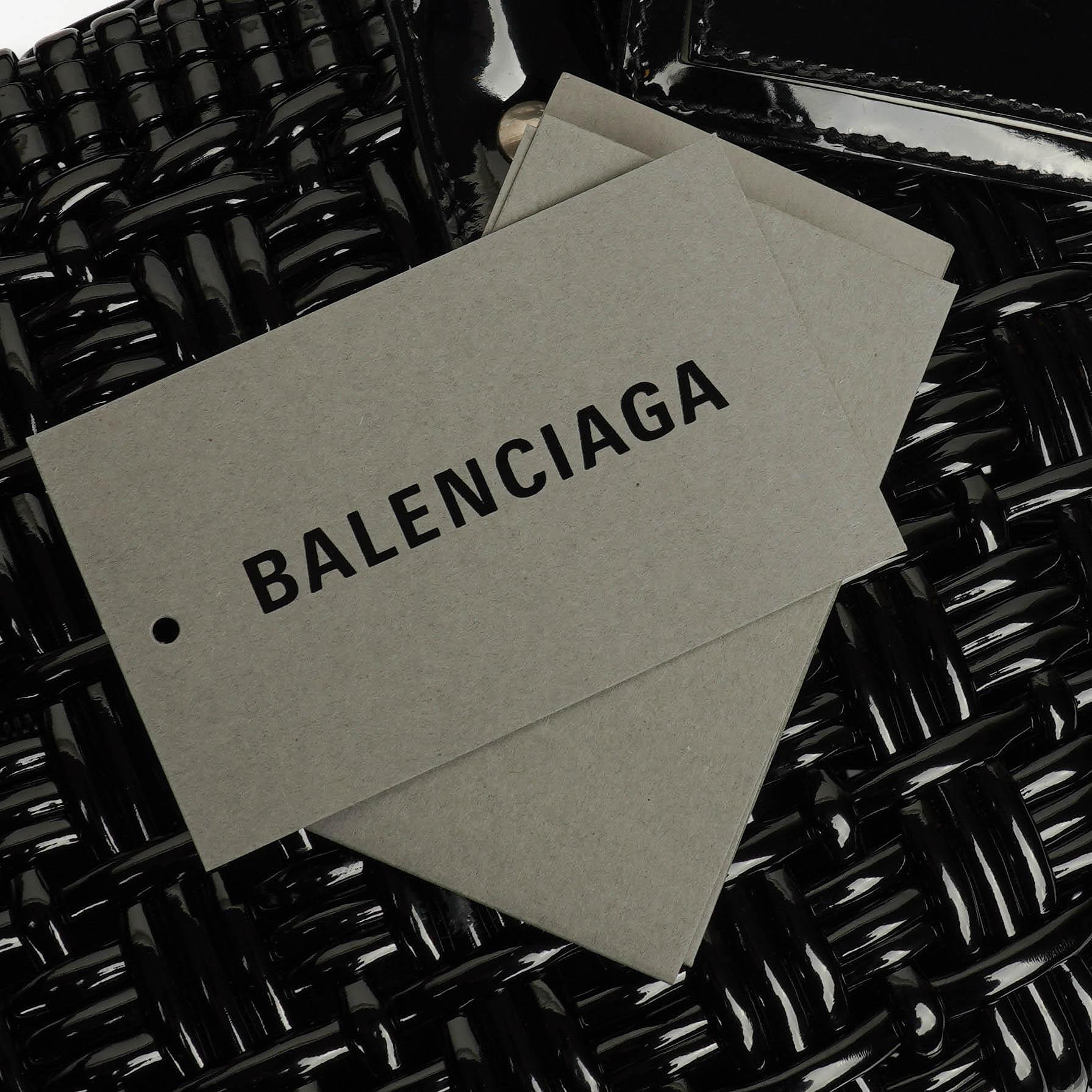 Balenciaga Black Braided Varnished XS Bistro Basket Bag