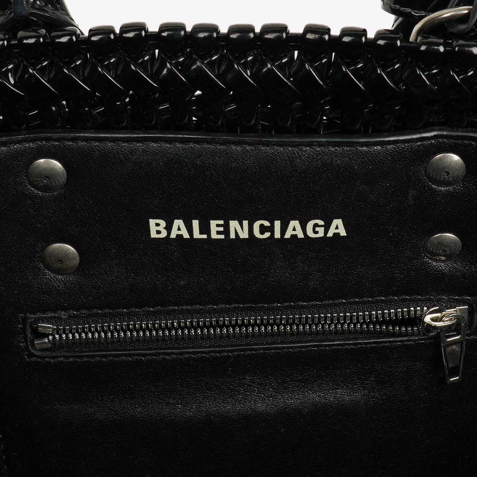 Balenciaga Black Braided Varnished XS Bistro Basket Bag