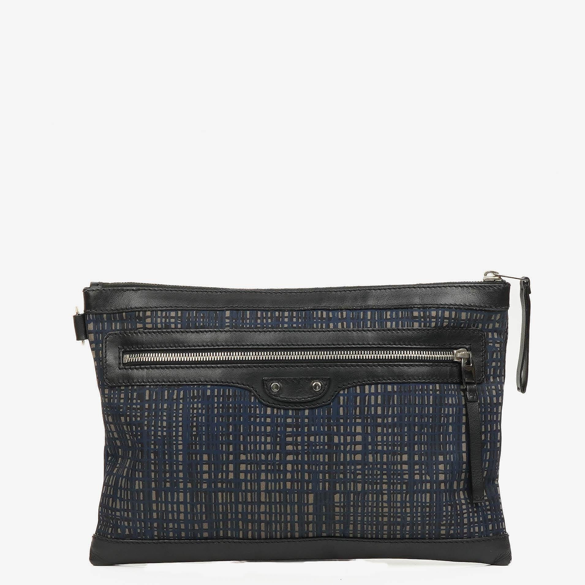 Balenciaga Classic Hardware Leather and Nylon Clip Clutch