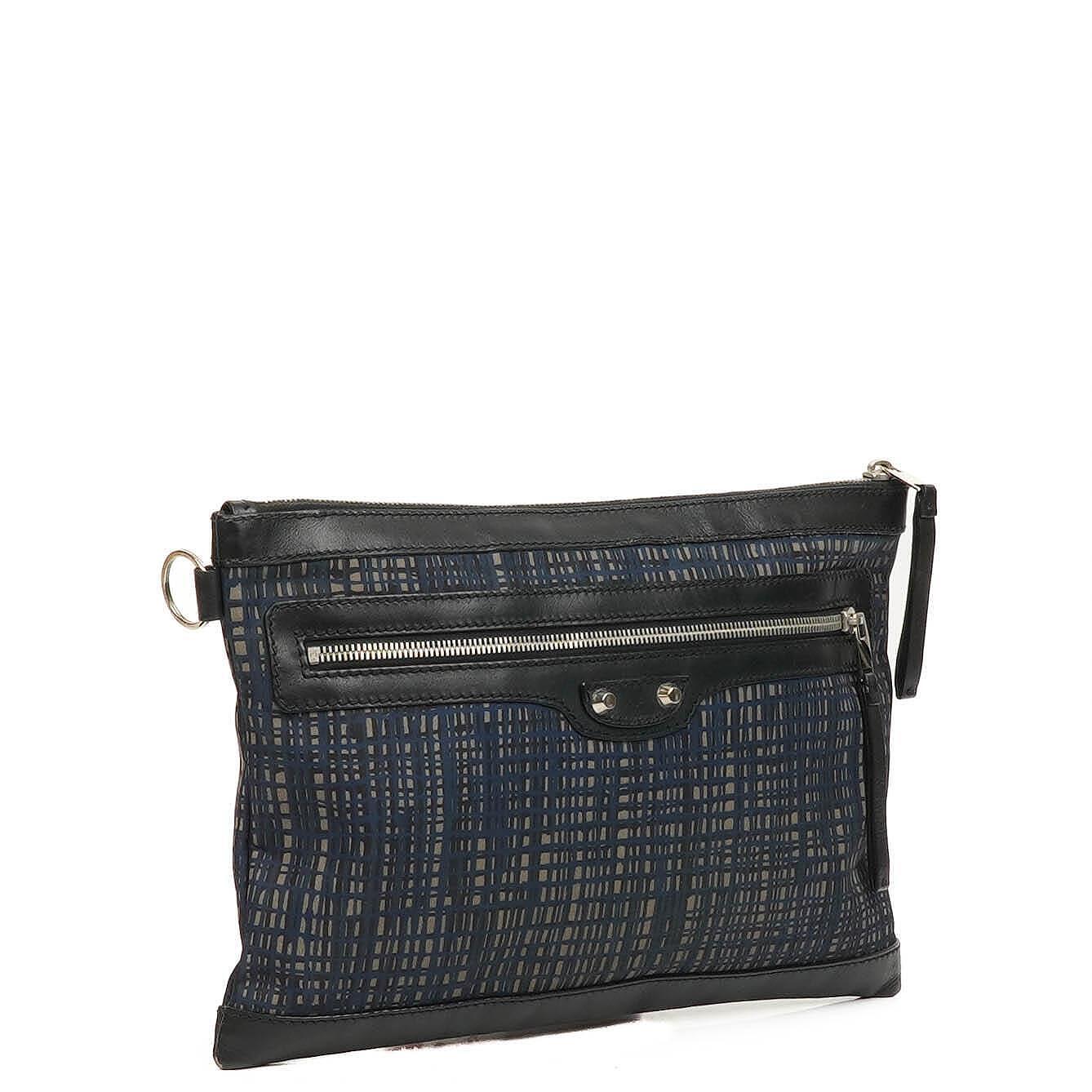 Balenciaga Classic Hardware Leather and Nylon Clip Clutch