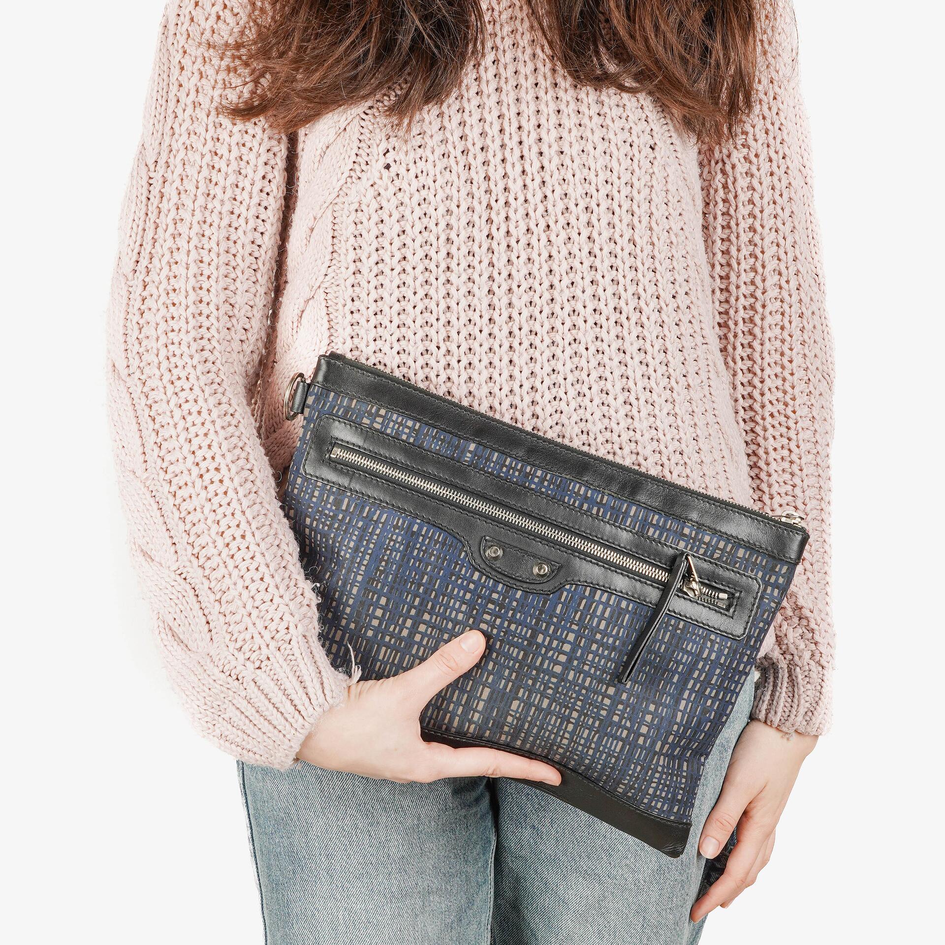 Balenciaga Classic Hardware Leather and Nylon Clip Clutch