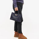 Balenciaga Mini Papier A4 Calfskin Leather Navy Blue Tote Bag