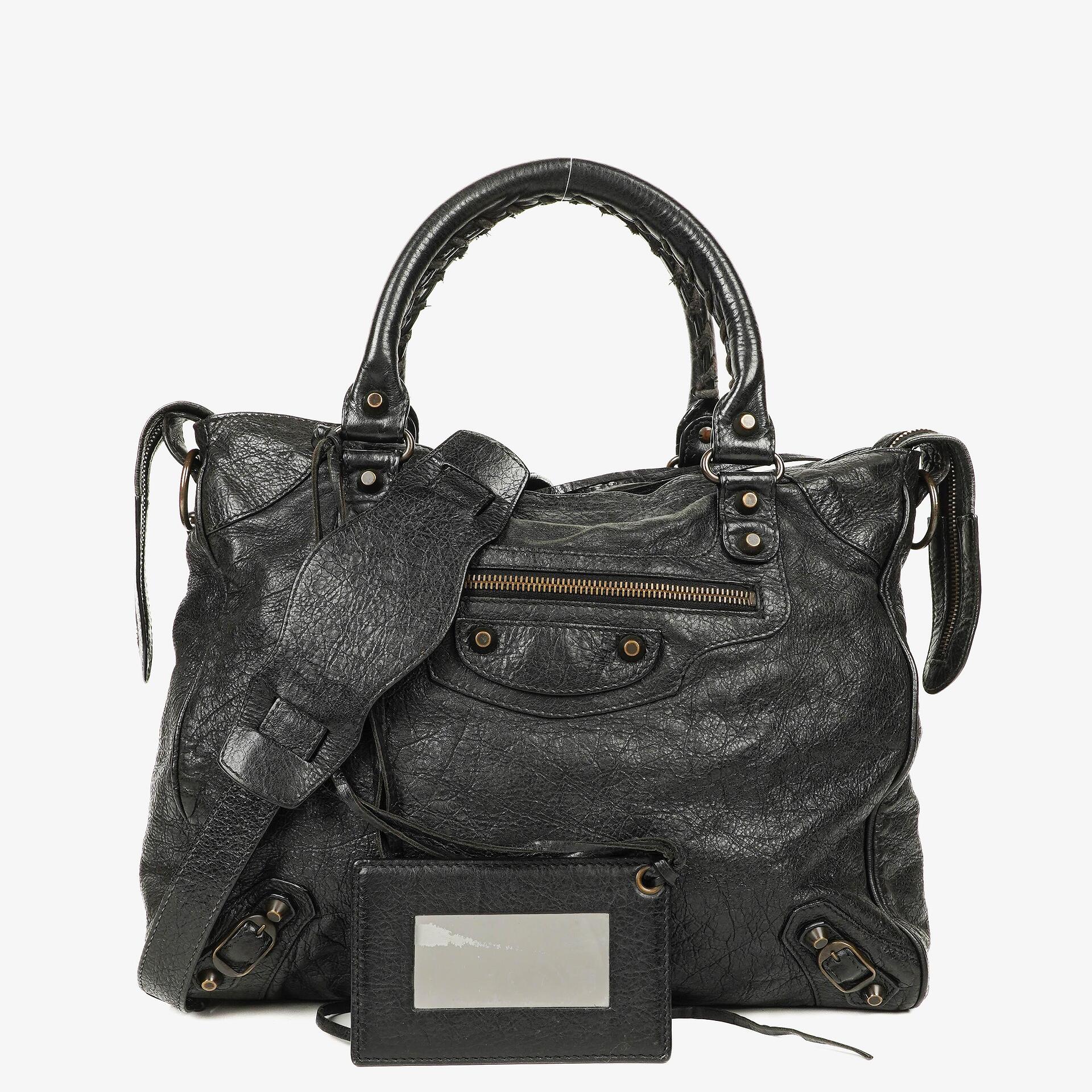 Balenciaga Motorcycle Velo Black Lambskin Shoulder Bag