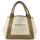Balenciaga Navy Cabas Small Green Calfskin Cotton Canvas Bag