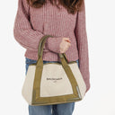 Balenciaga Navy Cabas Small Green Calfskin Cotton Canvas Bag