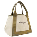 Balenciaga Navy Cabas Small Green Calfskin Cotton Canvas Bag