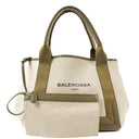 Balenciaga Navy Cabas Small Green Calfskin Cotton Canvas Bag