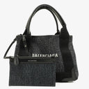 Balenciaga Navy Cabas XS Washed Black Denim Fabric Satin Calfskin Bag