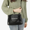 Balenciaga Navy Cabas XS Washed Black Denim Fabric Satin Calfskin Bag