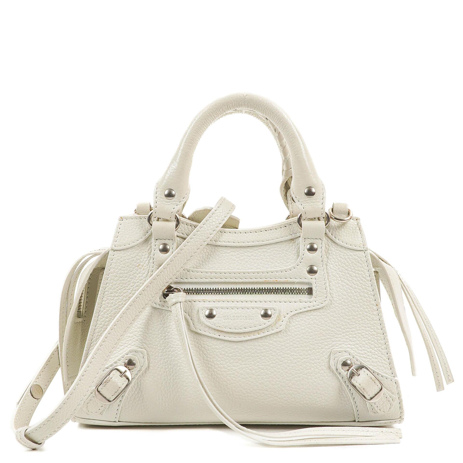 Balenciaga Neo Classic Grained Calfskin White Leather City Mini Bag