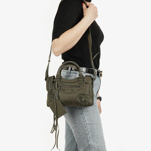 Mini borsa City Classic Balenciaga in nylon verde militare Motocross