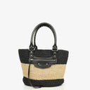 Balenciaga Woven Natural/Black Rafia Panier Tote Bag
