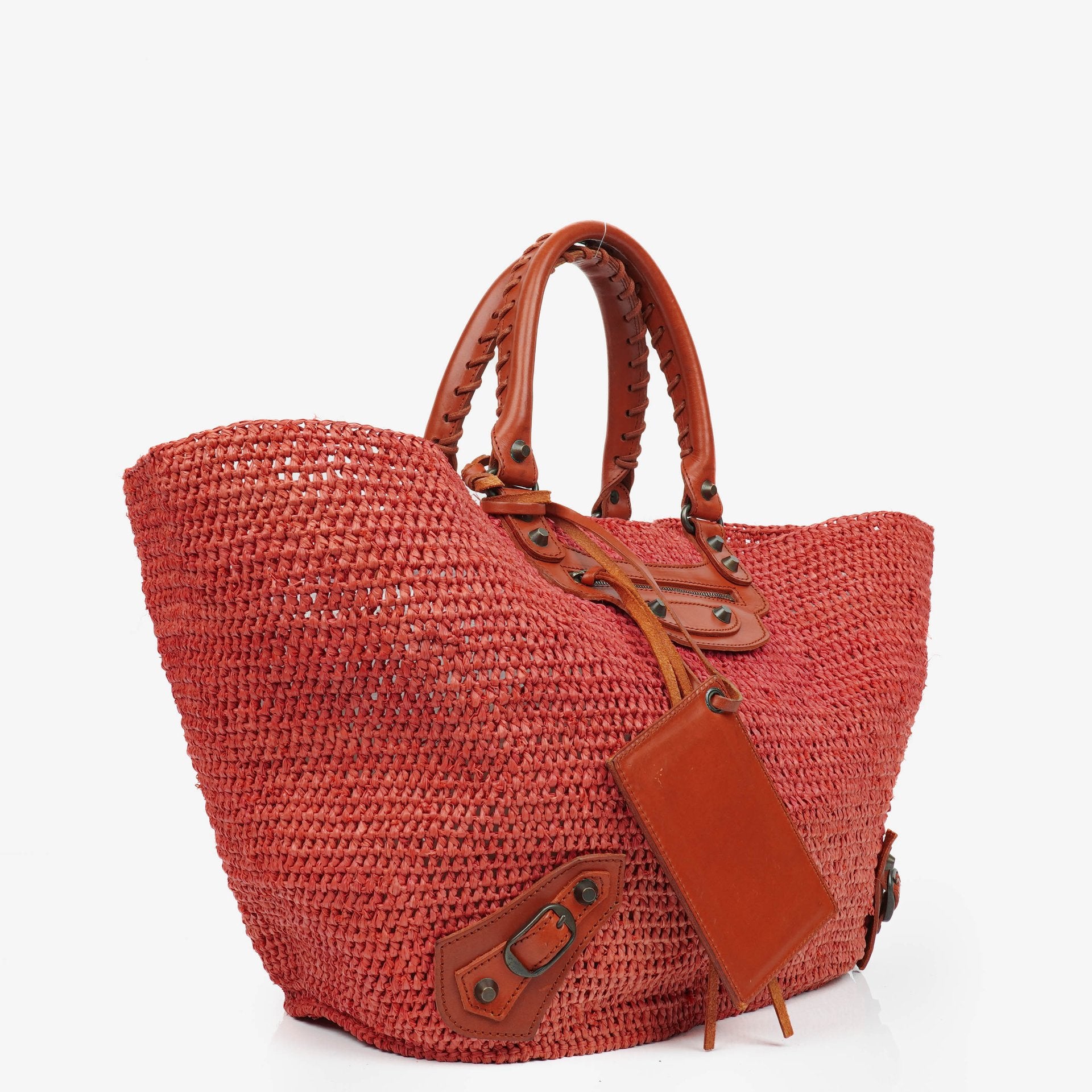Balenciaga Woven Rafia And Leather Panier Tote Bag