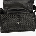 Bottega Veneta Black Intrecciato Leather Braided Handle Flap Shoulder Bag