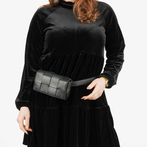 Bottega Veneta Schwarze Nappa Intreccio The Belt Cassette Umhängetasche