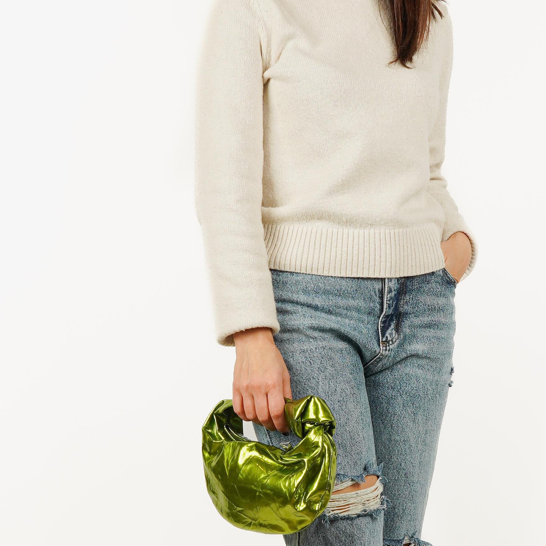 Bottega Veneta Chlorophyll Metallic Crushed Calfskin Mini Jodie Bag