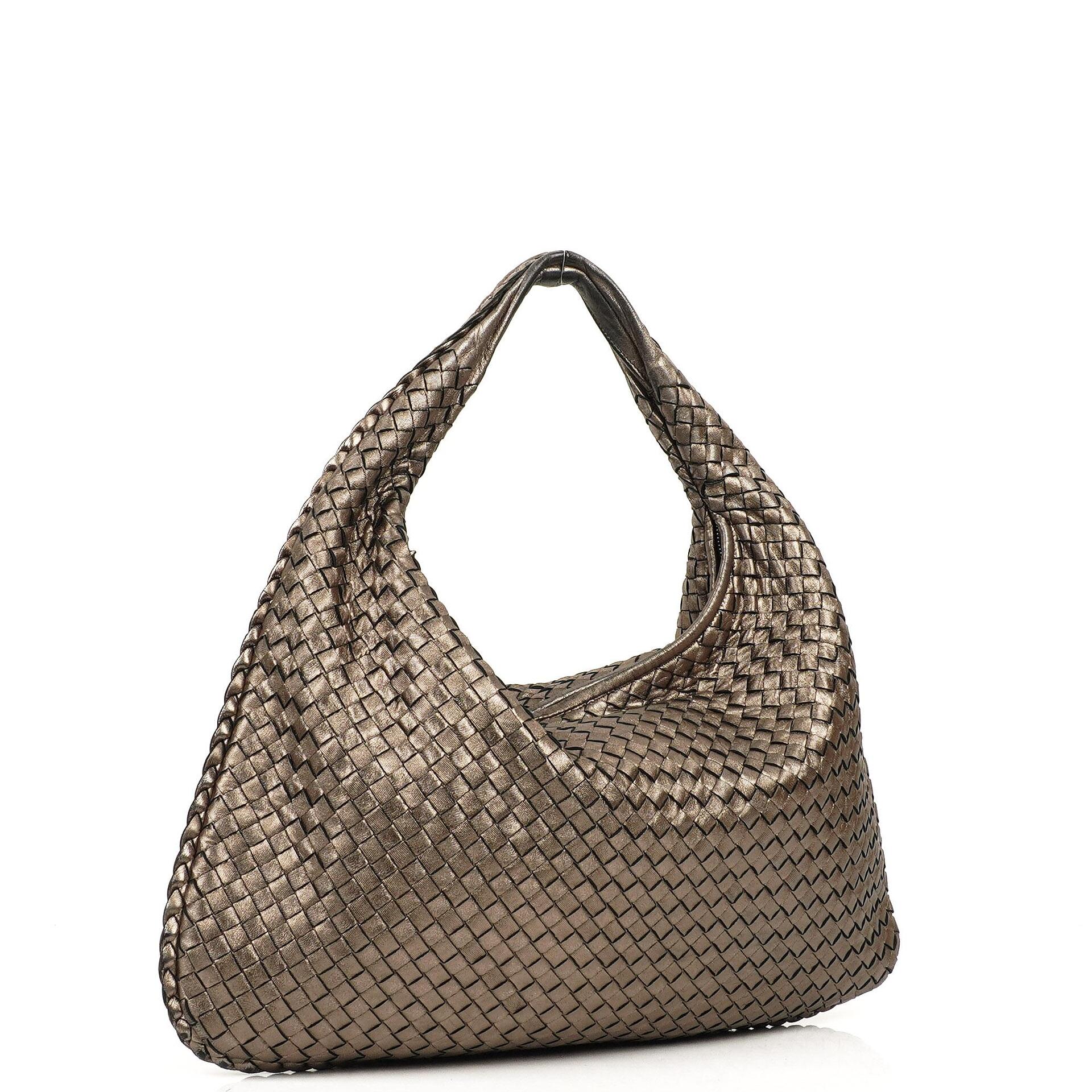 Bottega Veneta Chrome Metallic Nappa Intrecciato Large Veneta Hobo Bag