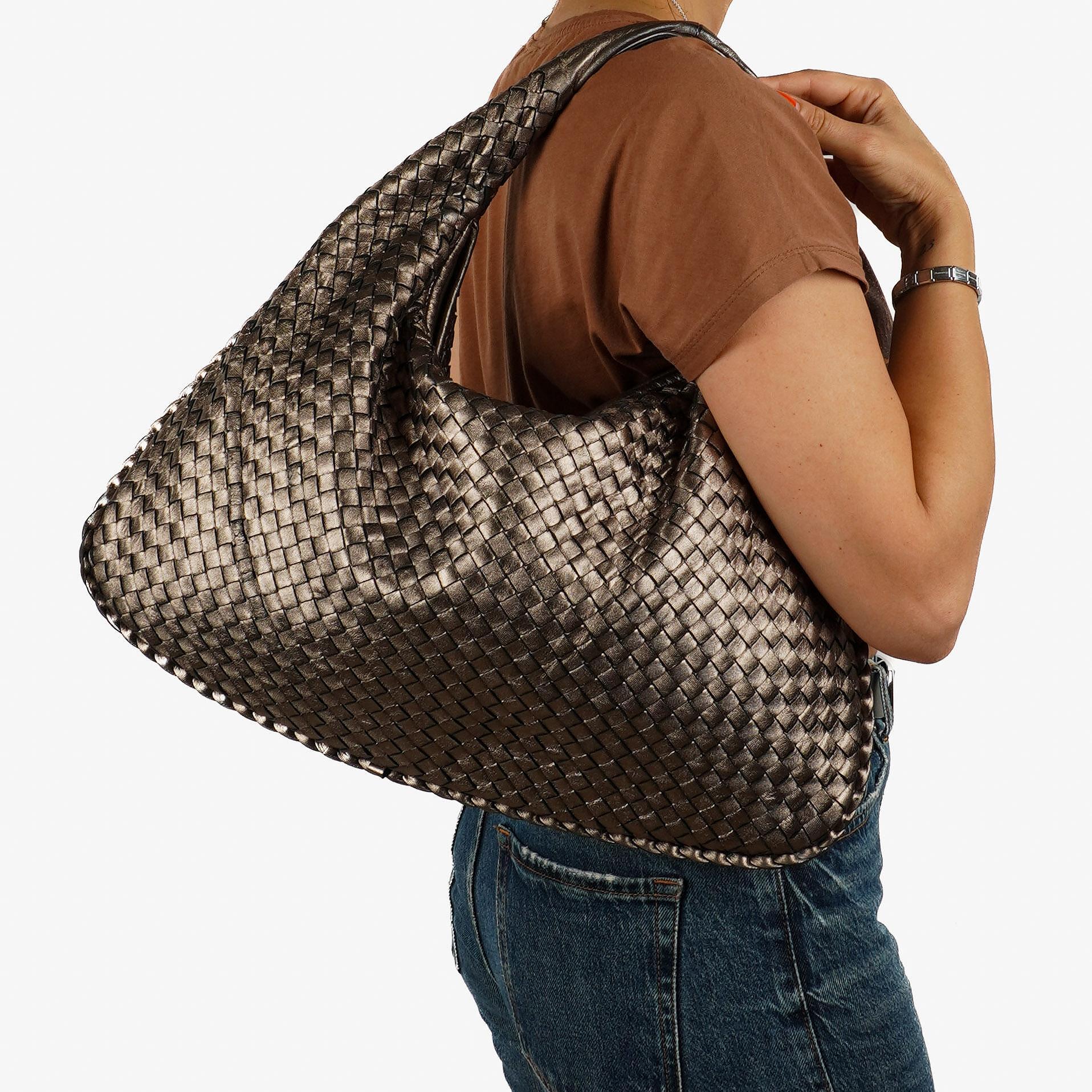 Bottega Veneta Chrome Metallic Nappa Intrecciato Large Veneta Hobo Bag