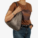 Bottega Veneta Chrome Metallic Nappa Intrecciato Large Veneta Hobo Bag
