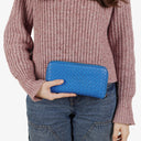 Bottega Veneta Continental Intrecciato Weave Blue Leather Wallet