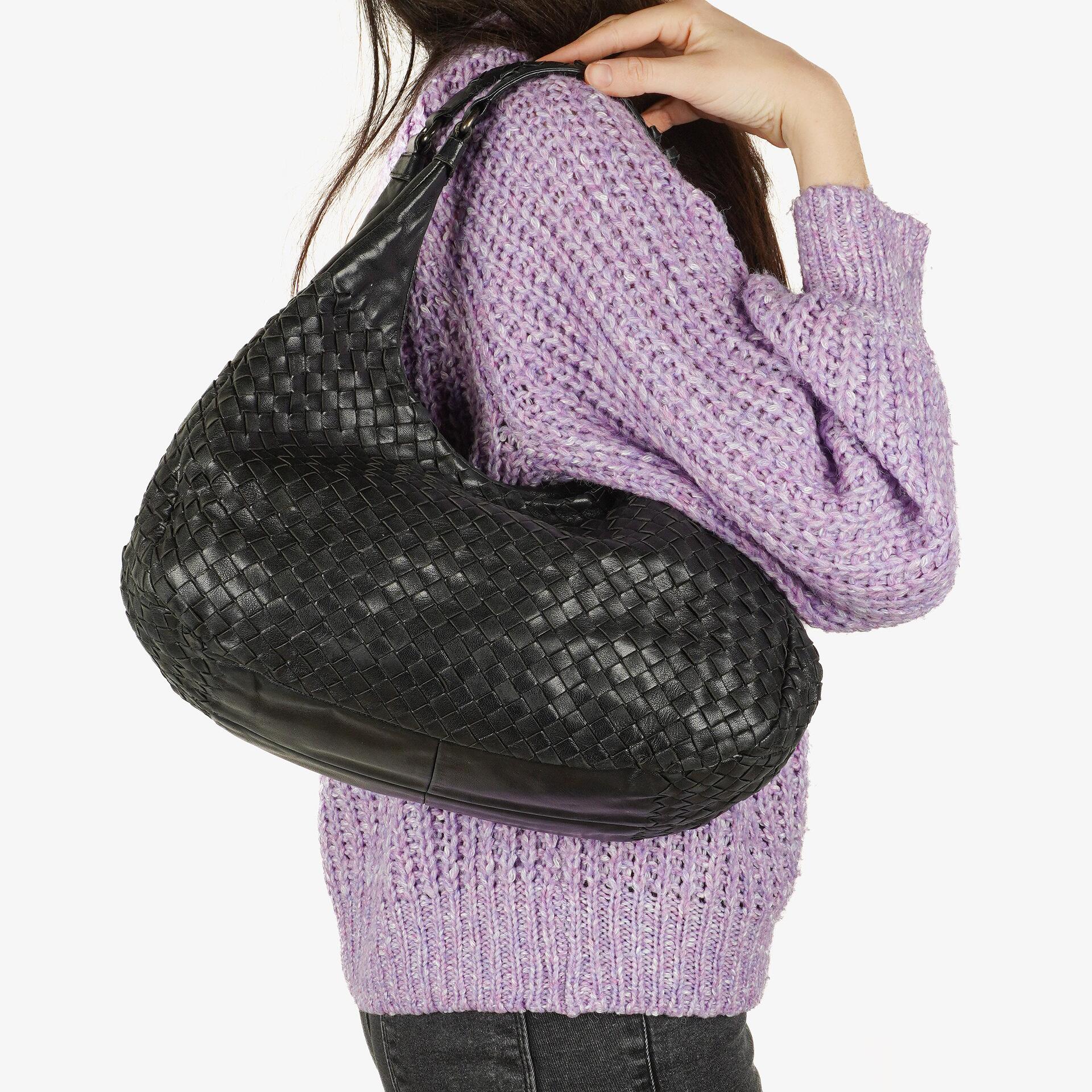 Bottega Veneta Intrecciato Campana Black Hobo Bag