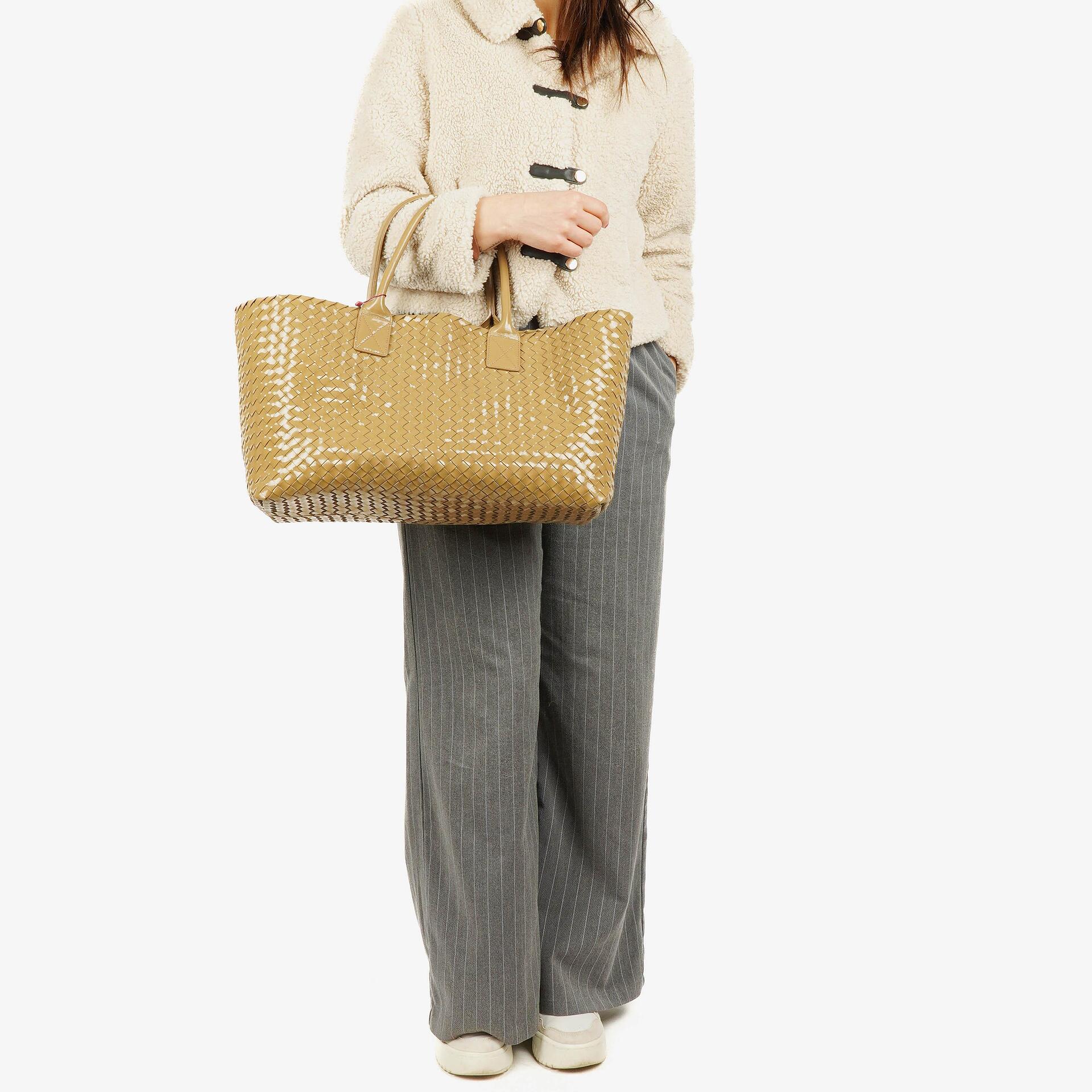 Bottega Veneta Intrecciato Patent Leather Cabat Tote Bag
