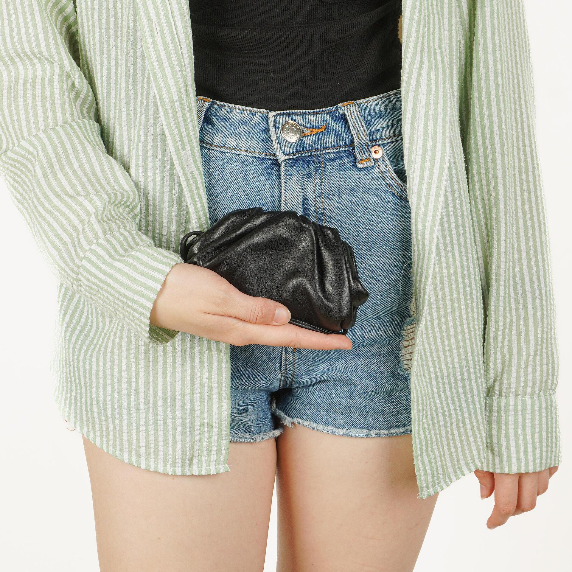 Bottega Veneta Nano Pouch With Strap In Black Calfskin
