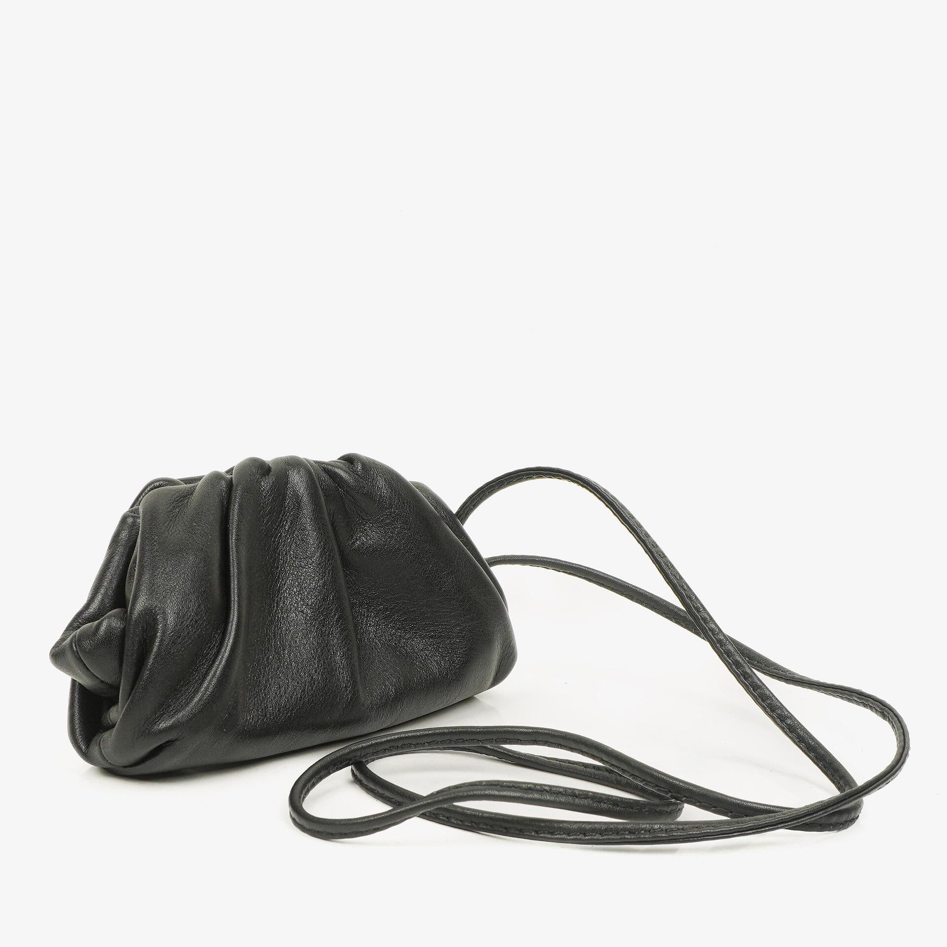 Bottega Veneta Nano Pouch With Strap In Black Calfskin