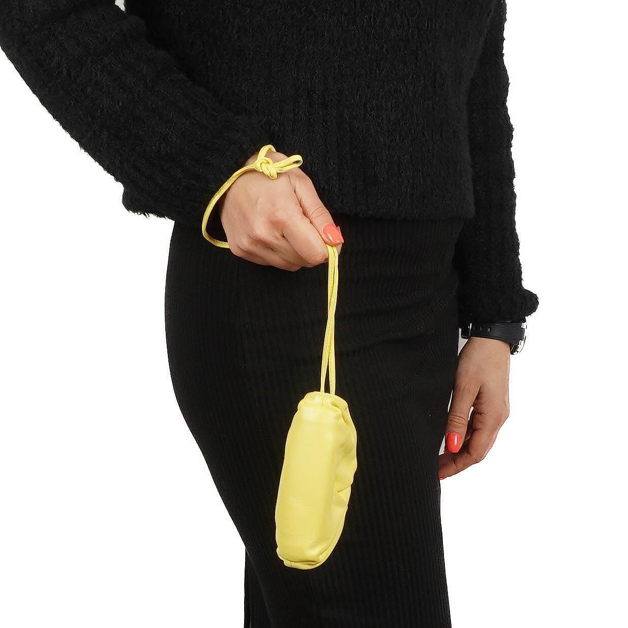 Bottega Veneta Nano Pouch With Strap In Yellow Calfskin