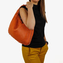 Bottega Veneta Nappa Intrecciato Orange Large Veneta Hobo Bag With Fringe