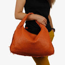 Bottega Veneta Nappa Intrecciato Orange Large Veneta Hobo Bag With Fringe